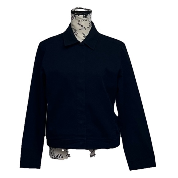 Eileen Fisher Black Twill Denim Jacket Womens S Cropped Shacket Cotton Goth - Picture 2 of 10